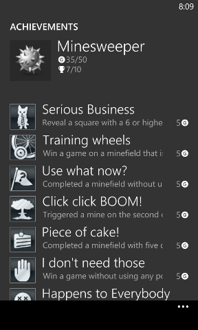 Minesweeper Achievements in Windows Phone