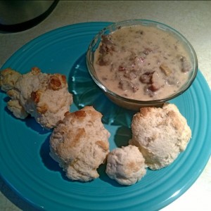 drop biscuits and bacon sausage gravy