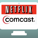 Neflix and Comcast Logo on a Screen